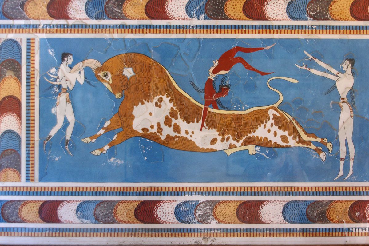 Minoan fresco display inside the Heraklion Archaeological Museum